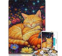 Jigsaws 1000 Pieces for Teenagers Cat Sleeping on Pumpkin Puzzles for Adults,for Educational Game Challenge Toy Deal As Gifts for The Whole Family 26x38cm