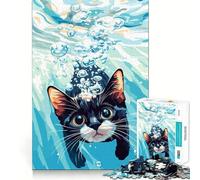 Jigsaws 1000 Pieces for Teenagers Cat Underwater with Bubbles Illustration Premium Cut Fun Focus Fun Game Easy Time Play Xmas Art Display (50x75cm)