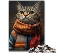 Jigsaws 1000 Pieces for Teenagers Cat Wearing A Scarf Puzzles for Adults,for Educational Game Challenge Toy Deal As Gifts for The Whole Family (75x50cm)