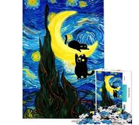 Jigsaws 1000 Pieces for Teenagers Cats on The Crescent Moon Challenging To Complete Learning Educational Family Game for And from 14 Years And over (38x26cm)