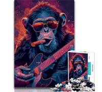 Jigsaws 1000 Pieces for Teenagers Chimpanzee Playing Guitar Adult Jigsaw,Fun Games Every Piece Is Unique - Challenging Family Fun Game (size 38x26cm)