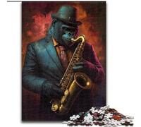 Jigsaws 1000 Pieces for Teenagers Chimpanzee Playing Saxophone Educational Games Home Decoration for Is Ideal As A Gift for The Whole Family (size 26x38cm)