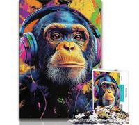 Jigsaws 1000 Pieces for Teenagers Chimpanzee Wearing Headphones 1000 Piece Puzzle,Educational Stress Relief Toy Gifts for Friends And Family (size 38x26cm)