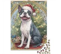 Jigsaws 1000 Pieces for Teenagers Christmas Boston Terrier Art Print Puzzles for Adults Toy Wall Decor Pattern Assembly Great Gift for Gaming 70x50cm/1000pcs