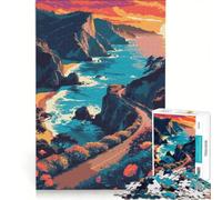 Jigsaws 1000 Pieces for Teenagers Coastal Road at Sunset, Impossible Game, Difficult And Challenge, Unique Birthday And Xmas Gifts 50x75cm