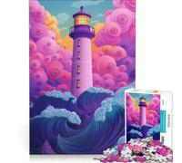 Jigsaws 1000 Pieces for Teenagers Colorful Lighthouse in Stormy Sea, Impossible Game, Difficult And Challenge, Unique Birthday And Xmas Gifts 50x75cm