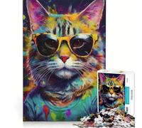 Jigsaws 1000 Pieces for Teenagers Cool Cat in Sunglasses, Educational Games, Parent-child Interaction, for Is Ideal As A Gift 38x26cm