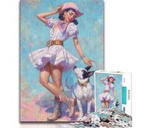 Jigsaws 1000 Pieces for Teenagers Cowgirl Dog in Wildflowers Puzzles for Adults,for Educational Game Challenge Toy Deal As Gifts for The Whole Family 75x50cm