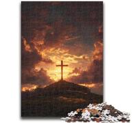 Jigsaws 1000 Pieces for Teenagers Cross at Sunset Help The Brain Exercise Addictive Toys to Cultivate Patience Wall Decoration 26x38cm