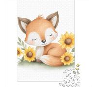 Jigsaws 1000 Pieces for Teenagers Cute Fox with Sunflowers Puzzles for Adults Toy Wall Decor Pattern Assembly Great Gift for Gaming 70x50cm/1000pcs