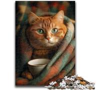 Jigsaws 1000 Pieces for Teenagers Drinking Coffee Cat Stress Reliever Difficult Challenge Deal As Gifts for The Whole Family 26x38cm