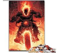 Jigsaws 1000 Pieces for Teenagers Flaming Skull Riding Motorcycle, Family Game Stress Reliever Difficult Challenge Enhance Love between Couples (Size 26x38cm)