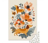 Jigsaws 1000 Pieces for Teenagers Floral Dachshund Illustration Jigsaw Puzzle Toy Wall Decor Difficult Challenge Birthday Present, Gifts, 38x26cm/1000pcs