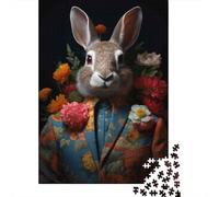 Jigsaws 1000 Pieces for Teenagers Floral Rabbit Suit for Men Puzzles for Adults Toy Wall Decor Pattern Assembly Great Gift for Gaming 52x38cm/1000pcs