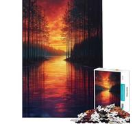 Jigsaws 1000 Pieces for Teenagers Forest Lake Sunset Painting Challenging To Complete Learning Educational Family Game for And from 14 Years And over (50x75cm)
