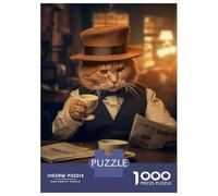 Jigsaws 1000 Pieces for Teenagers Funny Cat Coffee Newspaper Jigsaws for Adults Brain Teaser Game A Work of Art Great Gift for Gaming 52x38cm/1000pcs