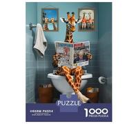 Jigsaws 1000 Pieces for Teenagers Funny Giraffe Using Toilet Teenager Puzzles Toy Wall Decor Presents for Women Birthday Present, Gifts, 52x38cm/1000pcs