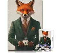 Jigsaws 1000 Pieces for Teenagers Gentlemen Fox Coffee Calm Enjoyable Spare Time Fun Tight Seamless Precision Toy Size 38x26cm