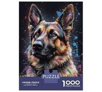 Jigsaws 1000 Pieces for Teenagers German Shepherd Painting Jigsaws for Adults Brain Teaser Game A Work of Art Great Gift for Gaming 52x38cm/1000pcs