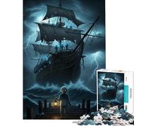 Jigsaws 1000 Pieces for Teenagers Ghost Ship in Stormy Seas Challenging To Complete Learning Educational Family Game for And from 14 Years And over (38x26cm)