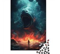 Jigsaws 1000 Pieces for Teenagers Giant Shark Attack Poster Puzzles for Adults Toy Wall Decor Pattern Assembly Great Gift for Gaming 52x38cm/1000pcs