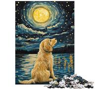 Jigsaws 1000 Pieces for Teenagers Golden Dog Under Moonlight Family Game Learning Educational Home Decoration Toys Help The Brain Exercise Size 38x52cm