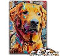 Jigsaws 1000 Pieces for Teenagers Golden Retriever Oil Painting Puzzles,Stress Reliever Staycation Kill Time Wishlist with Santa Claus (38x26cm)