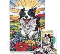 Jigsaws 1000 Pieces for Teenagers Happy Border Collie in Field, Impossible Game, Difficult And Challenge, Unique Birthday And Xmas Gifts 50X75CM