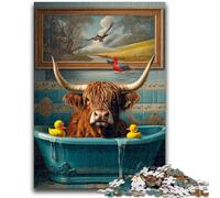 Jigsaws 1000 Pieces for Teenagers Highland Cow in The Bathroom for And 14 Years And over Educational Challenge Fun Activities at Home, Birthday Gifts, Travel Gifts 50x75cm