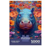Jigsaws 1000 Pieces for Teenagers Hippo Flower Portrait Jigsaw Toy Wall Decor Staycation Kill Time Gifts for Friends And Family 38x26cm/1000pcs