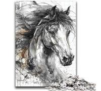 Jigsaws 1000 Pieces for Teenagers Ink Painting Horse Decompressing Intellectual Educational Toy Perfect Decoration 26x38cm