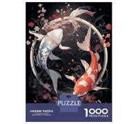 Jigsaws 1000 Pieces for Teenagers Japanese Koi Ying Yang Jigsaws for Adults Brain Teaser Game A Work of Art Great Gift for Gaming 70x50cm/1000pcs