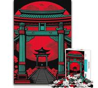 Jigsaws 1000 Pieces for Teenagers Japanese Torii Gate with Red Moon Analysis And Logic Brain Teaser Game for And 14 Years And over 38x26cm