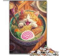 Jigsaws 1000 Pieces for Teenagers Kitten Eating Noodles, Suitable for Ages 14 And Up Home Educational Games DIY Toys Artwork Gift (Size 26x38cm)