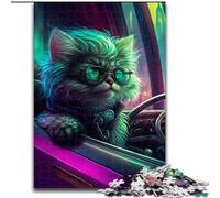 Jigsaws 1000 Pieces for Teenagers Kitten in Sports Cars, for 14+ For Family Fun & Game Night Artists' Collection, Fine Arts (Size 26x38cm)