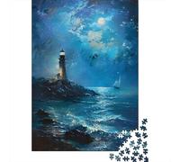 Jigsaws 1000 Pieces for Teenagers Lighthouse Moonlit Sea Painting Jigsaw Puzzle Toy Wall Decor Difficult Challenge Birthday Present, Gifts, 52x38cm/1000pcs