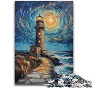 Jigsaws 1000 Pieces for Teenagers Lighthouse Under The Night Sky 1000 Piece Puzzle,Educational Games Home Decoration Birthday Present, Gifts, Wall Art (75x50cm)