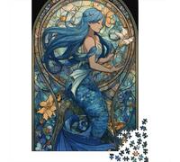 Jigsaws 1000 Pieces for Teenagers Mermaid Stained Glass Artwork Jigsaw Puzzle Toy Wall Decor Difficult Challenge Birthday Present, Gifts, 52x38cm/1000pcs