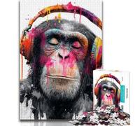 Jigsaws 1000 Pieces for Teenagers Monkey with Headphones Jigsaw,Educational Games Home Decoration Birthday Present, Gifts, Wall Art 75x50cm