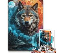 Jigsaws 1000 Pieces for Teenagers Mystical Moon Lone Wolf Unique Challenge Game Learning Educational Art Work Gift (size 38x26cm)