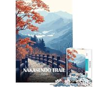 Jigsaws 1000 Pieces for Teenagers Nakasendo Trail Japan Landscape Art for Educational Game Challenge Toy for Educational Game Difficult Hard Art Work Gifts (size 38x52cm)