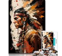 Jigsaws 1000 Pieces for Teenagers Native American Warior 1000 Piece Jigsaw,Challenging Difficult Deal As Gifts for The Whole Family (size 75x50cm)