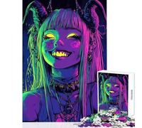 Jigsaws 1000 Pieces for Teenagers Neon Demon Girl Brain Teaser Game Difficult Hard Toy Wall Decor Help The Brain Exercise (50x75cm)