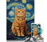 Jigsaws 1000 Pieces for Teenagers Night Sky Orange Cat,Brain Intelligence Challenge Addictive Toys Birthday Present,Gifts,Wall Art 38x26cm