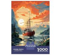 Jigsaws 1000 Pieces for Teenagers Oceanic Adventure Sailing Ship Sunset Puzzles for Adults Toy Wall Decor Pattern Assembly Great Gift for Gaming 38x26cm/1000pcs