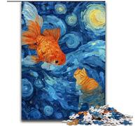 Jigsaws 1000 Pieces for Teenagers Orange Cat And Goldfish, Stress Reliever Difficult Challenge Secret Santa Gifts for Age 14 Years Up (Size 50x75cm)