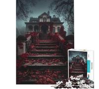 Jigsaws 1000 Pieces for Teenagers Overgrown Mansion with Red Vines Challenging To Complete Learning Educational Family Game for And from 14 Years And over (50x75cm)