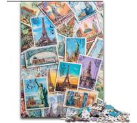 Jigsaws 1000 Pieces for Teenagers Paris Stamp Collage, Elephant Toy Intellectual Game Birthday Present, Gifts, Wall Art for Ages 14+ (Size 50x75cm)