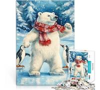 Jigsaws 1000 Pieces for teenagers Polar Bear Ice Skating Spiele Spielzeug Geschenk Lernspiel für Geburtstag, Weihnachten75x50cm