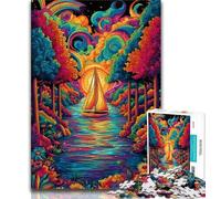 Jigsaws 1000 Pieces for Teenagers Psychedelic Boat 1000 Pieces for Adults,Learning Educational Toys Family Games Unique Birthday And Gifts 26x38cm